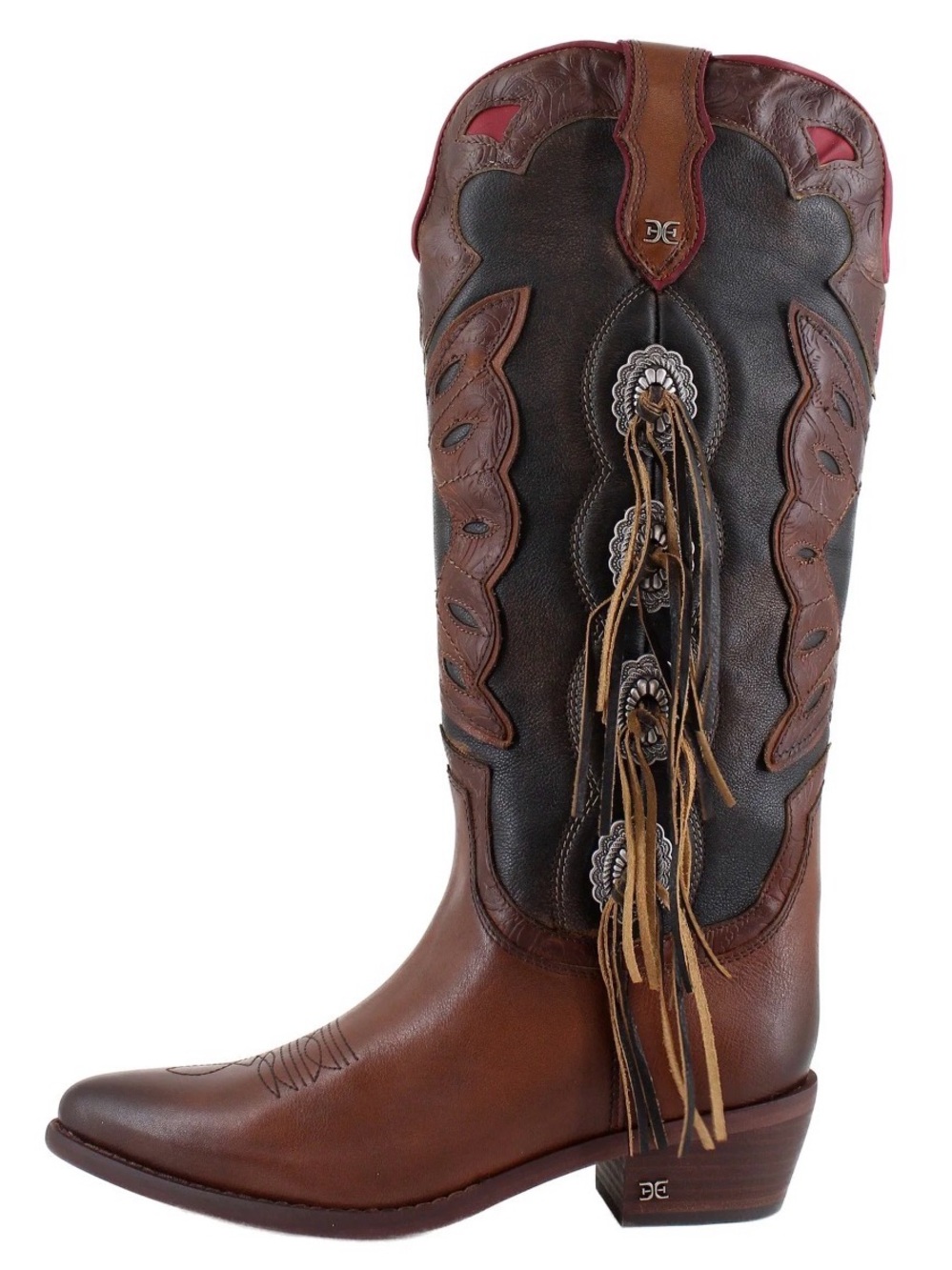 Sam Edelman Rhett Western Fringe Butterfly Detail Concho Cowboy Boots Size 8